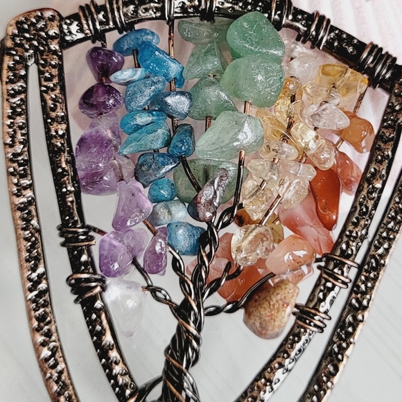 Rainbow Tree of Life Shield Amulet Energy Chakra Pendant Necklace NWT - Picture 4 of 4